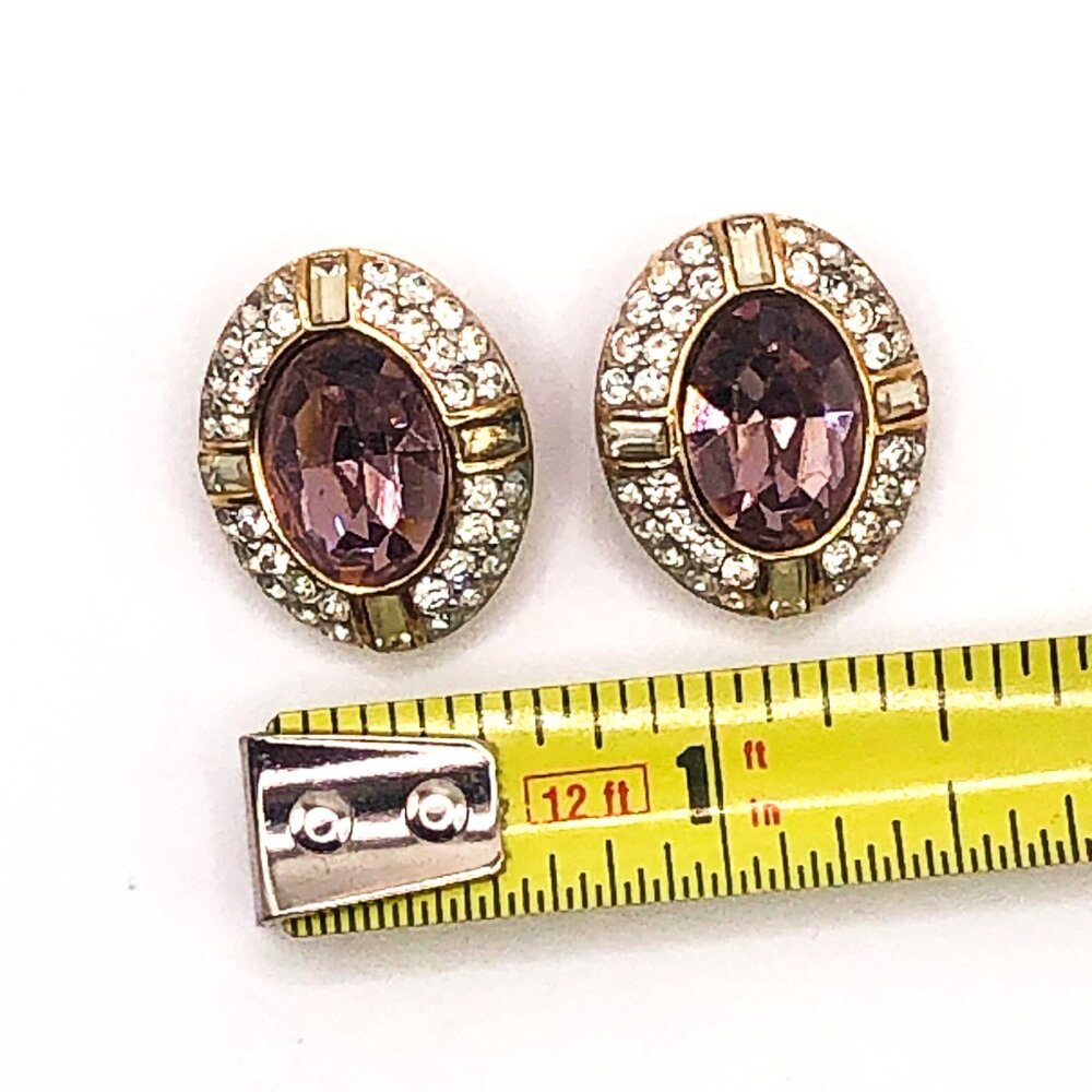 Givenchy Paris New York Pink Crystal Halo Clip-On Earrings Vintage - Picture 8 of 14